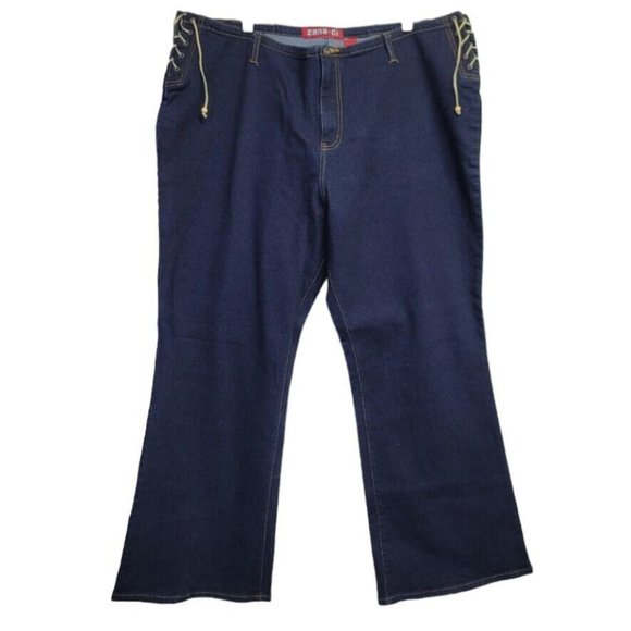Vintage Y2K Zana Di Womens Plus Size 24 Dark Wash Lace Up Side Hips Flare‎ Jeans - Picture 1 of 7
